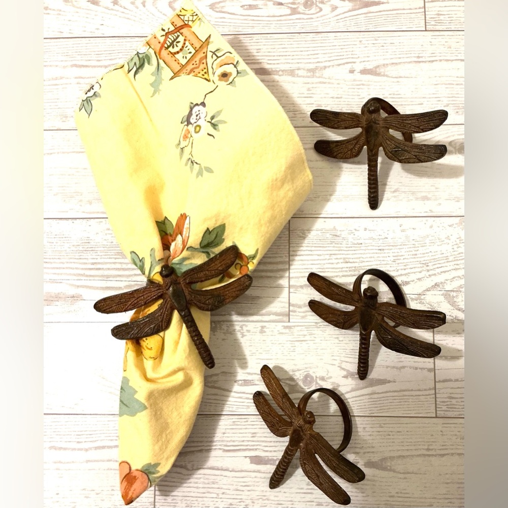 Pier 1 Distressed Boho style Dragonfly  Napkin Rings - Brown